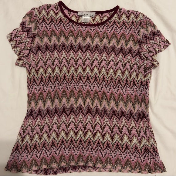Vintage Tiramisu Pink Chevron Tee Shirt Size Large Y2K 2000s Unif - Picture 1 of 5